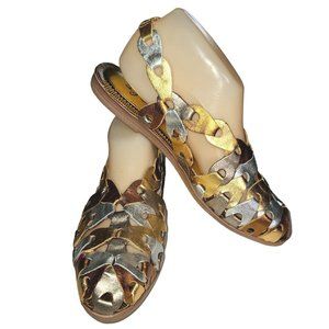 LJ Simone Vintage 80s Deadstock Flat Sandals Cutout 7 1/2M Tri Color Metallic